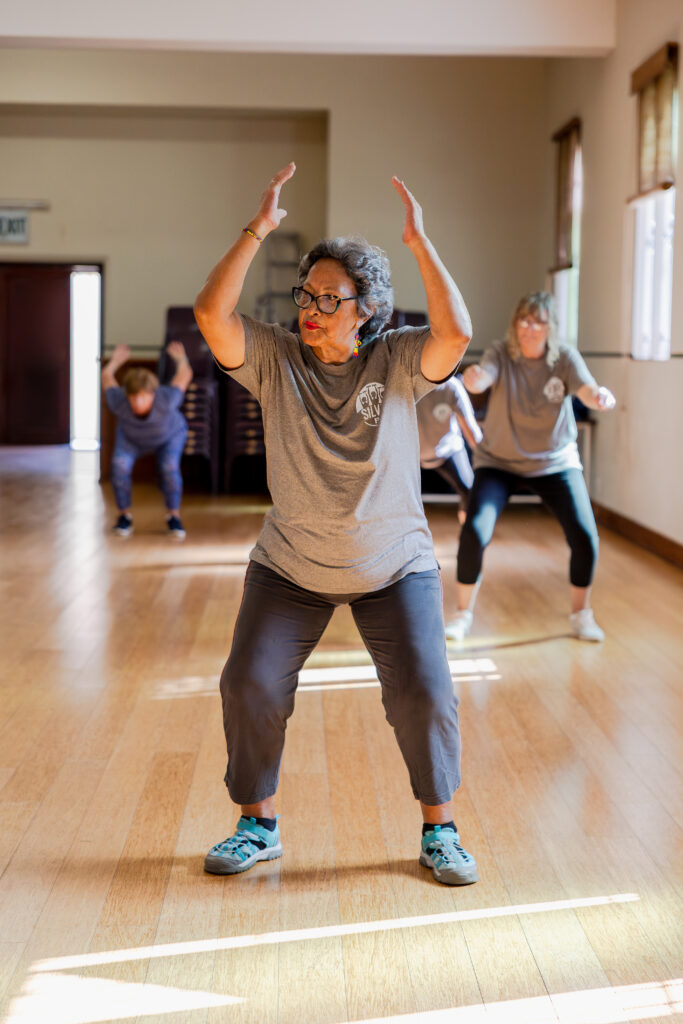 Older adults participating in a standing exercise class